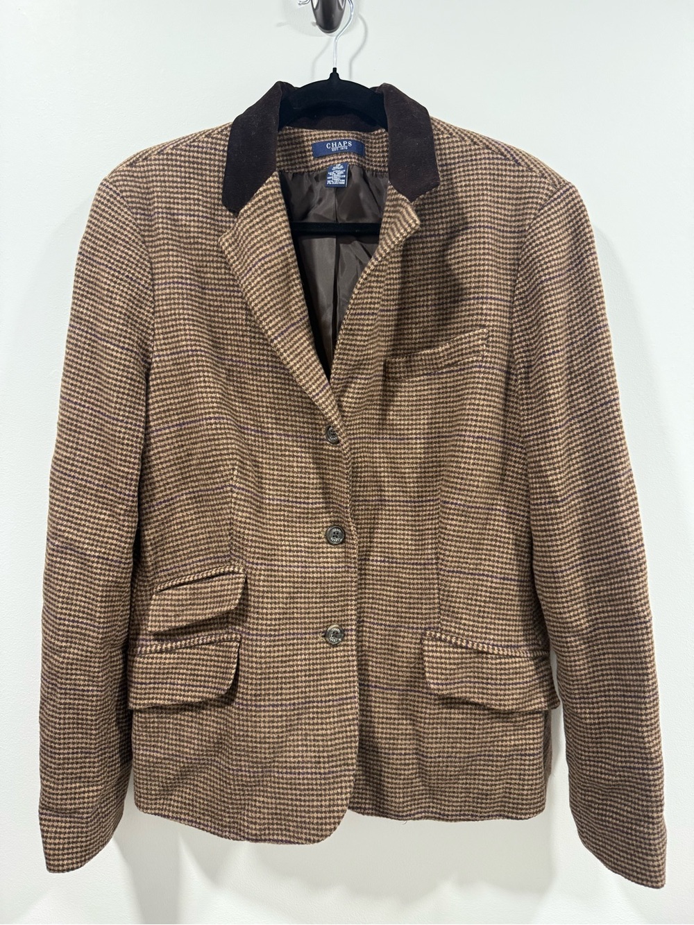 Women’s CHAPS Houndstooth Wool-Blend Blazer in Brown